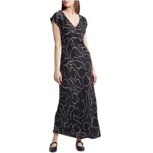 Madewell Floral‎ Print V-Neck 6 Black White Cupro Blend Midi Dress